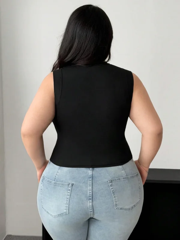 Plus Size Women's 2025 Summer New Sleeveless Round Neck Mesh See Through Sexy Mesh Splicing Black Blouse T Shirt Polyester - Image 4