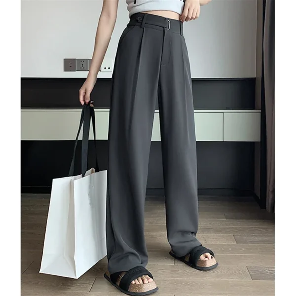 Seoulish Summer Women's Casual Pants Wide Leg Pants Elegant Office Lady 2024 New Solid Color High Waist Loose Trousers Female - Image 6