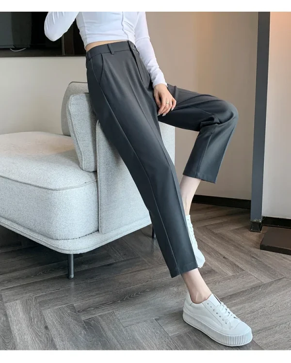 Women's High-Waisted Suit Pants 2024 Spring Summer Solid Button Casual Loose Ankle-Length Khaki Workwear Trousers Women - Image 10