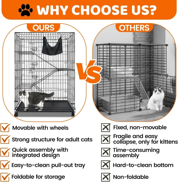 Pet 50 Inch Cat Crates for Indoor Cats, Large  Cat Cages Indoor, Collapsible Metal Wire Cat Kennel Big Multi-Level Cat Cage - Image 6
