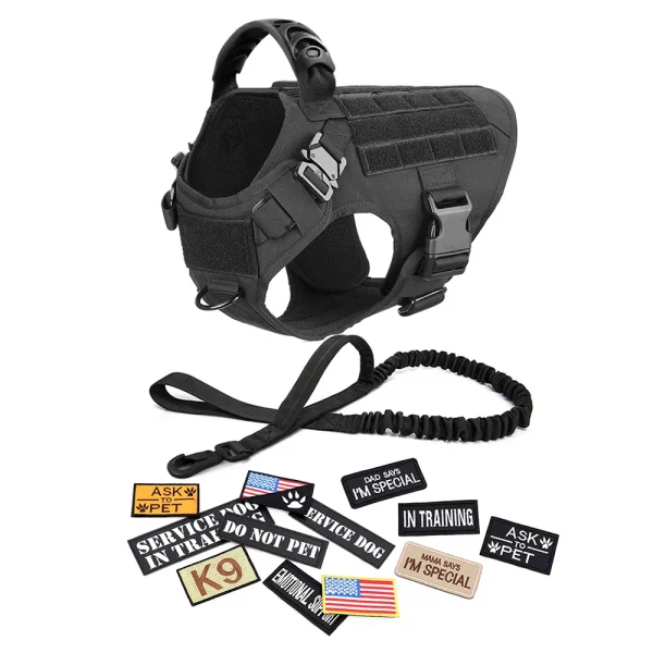 Military Large Dog Harness Collar Leash Bags Patches Set Pet Malinois Training Vests Tactical Dogs Harnesses Accessories - Image 13