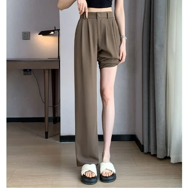Women Full Length Pants Lady Baggy High Waist Wide Leg Solid Color Trousers Lady Straight Leg Mom Classic Office Pants Slacks - Image 7