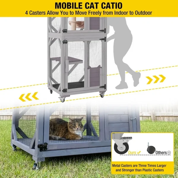 Cat House Outdoor Catio for Catis Mobile Enclosures on Wheels Large Cat Cage with Waterproof Cover,Resting House - Image 2