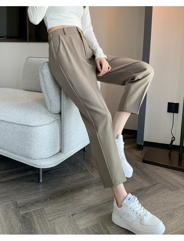 Women's High-Waisted Suit Pants 2024 Spring Summer Solid Button Casual Loose Ankle-Length Khaki Workwear Trousers Women - Image 9
