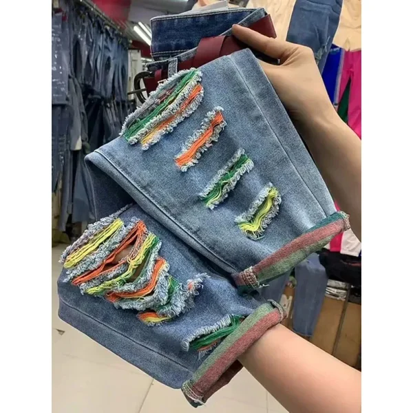 Women's Straight Cylinder Pants 2024 Spring Hole High Waisted Ladies Pants Versatile Fashion Loose Femme Denim Cropped Pants - Image 3