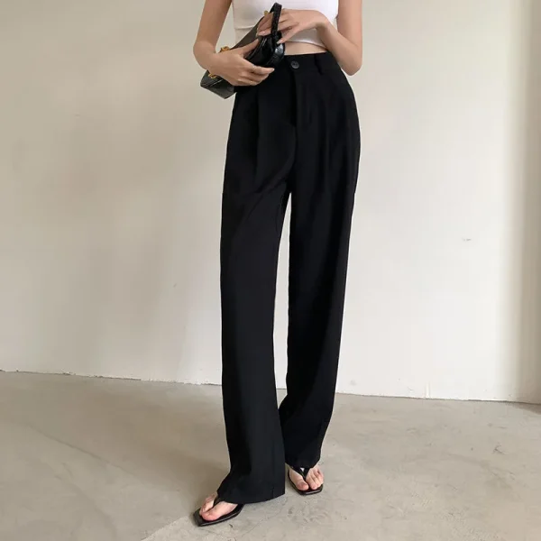 Summer Women's Draped Suit Pants Korean Style High-Waisted Button Casual Pants 2025 New Black White Baggy Office Lady Trousers - Image 5