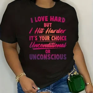 Plus Size Letter Print T-Shirt Casual Crew Neck Short Sleeve T-Shirt Women's Plus Size Clothing