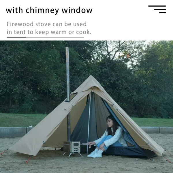 Camping Hot Tent with Chimney Window Outdoor Ultralight Tipi Teepee Tent Pyramid Double Layer Bushcraft 1 Person Tents Hot Tent - Image 5