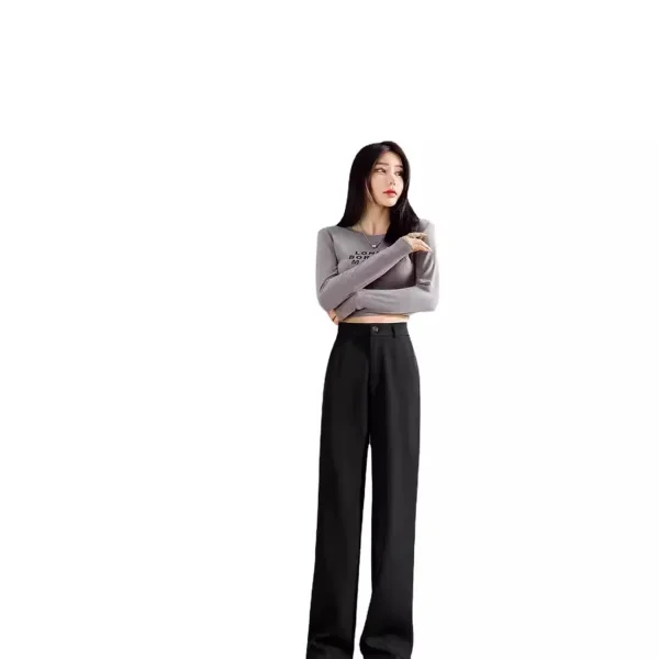 Black Straight-leg Bell Bottoms Pants Women's Petite Size Smoke Pants Professional Ladies Casual Elegant Fashion Trousers - Image 5