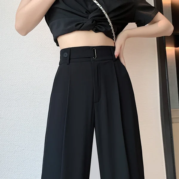 Seoulish Summer Women's Casual Pants Wide Leg Pants Elegant Office Lady 2024 New Solid Color High Waist Loose Trousers Female - Image 9