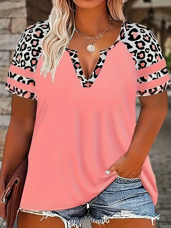 Plus Size Women's Casual Loose Fit Leopard Floral Print Short Sleeve T-Shirt | Oversized Summer Top - Image 5