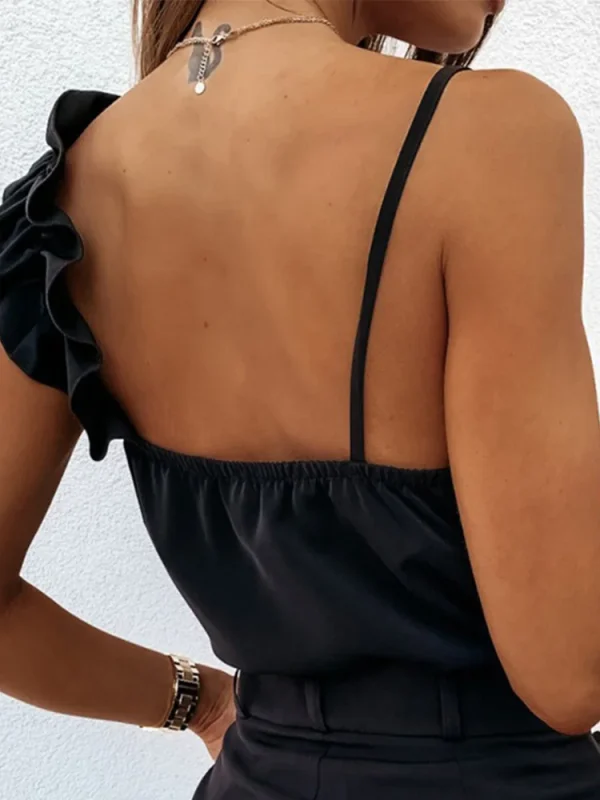 Women Summer Blouse Shirts Sexy V Neck Ruffle Blouses Backless Spaghetti Strap Office Ladies Sleeveless Casual Tops - Image 4