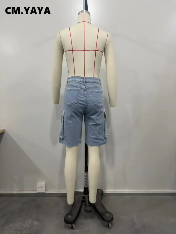 CM.YAYA Women Fashion Pocket Side Straight Knee Length Cargo Jeans 2025 Summer Party Street Short Pants - Image 6