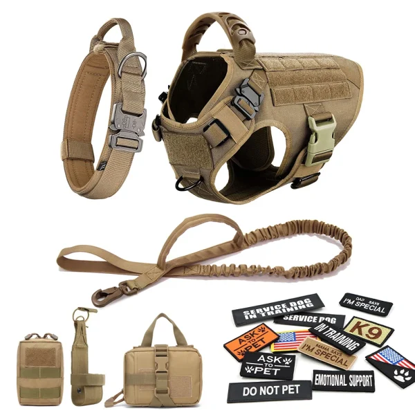 Military Large Dog Harness Collar Leash Bags Patches Set Pet Malinois Training Vests Tactical Dogs Harnesses Accessories - Image 14