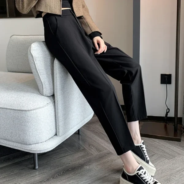Women's High-Waisted Suit Pants 2024 Spring Summer Solid Button Casual Loose Ankle-Length Khaki Workwear Trousers Women - Image 5
