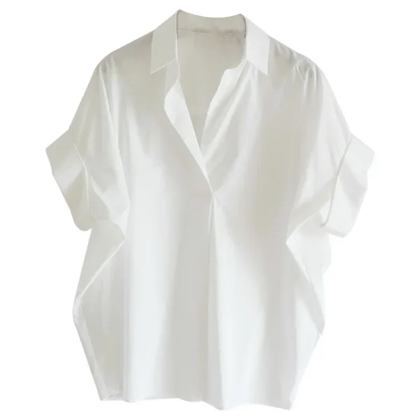 Women Summer Tops Tees Sexy Vintage Blouse Chiffon Ruched Short Sleeve Shirt Ruffles T Shirts Loose Casual Tees - Image 3