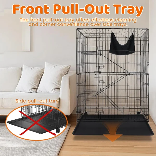 Pet 50 Inch Cat Crates for Indoor Cats, Large  Cat Cages Indoor, Collapsible Metal Wire Cat Kennel Big Multi-Level Cat Cage - Image 5