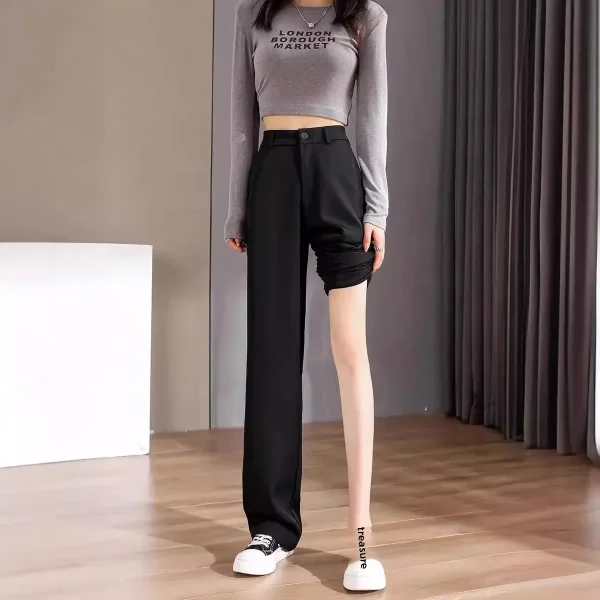 Black Straight-leg Bell Bottoms Pants Women's Petite Size Smoke Pants Professional Ladies Casual Elegant Fashion Trousers - Image 3