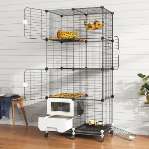 Cat Cage Indoor with Litter Box 4-Tier Cat Playpen Detachable Metal Wire Kennel Crate Large Exercise Place Ideal