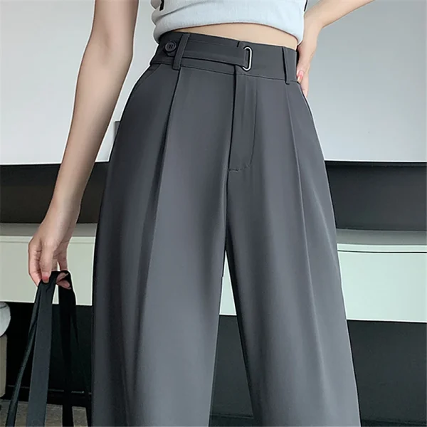 Seoulish Summer Women's Casual Pants Wide Leg Pants Elegant Office Lady 2024 New Solid Color High Waist Loose Trousers Female - Image 8