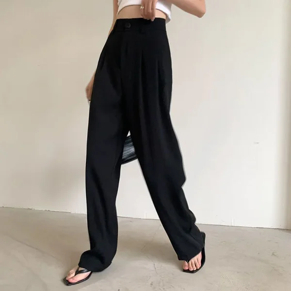 Summer Women's Draped Suit Pants Korean Style High-Waisted Button Casual Pants 2025 New Black White Baggy Office Lady Trousers - Image 6