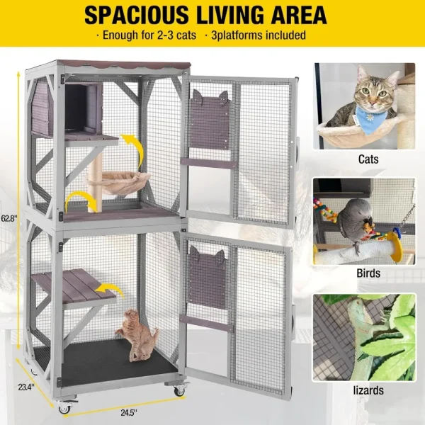 Cat House Outdoor Catio for Catis Mobile Enclosures on Wheels Large Cat Cage with Waterproof Cover,Resting House - Image 4