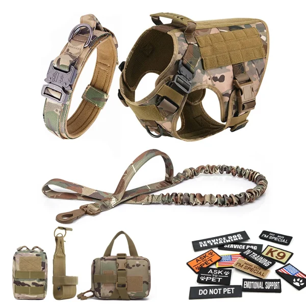 Military Large Dog Harness Collar Leash Bags Patches Set Pet Malinois Training Vests Tactical Dogs Harnesses Accessories - Image 17