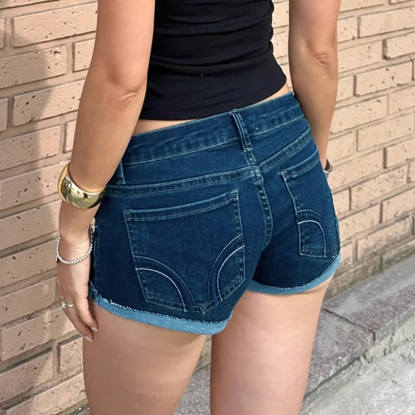 Low waisted American style two-color slimming, hip hugging, spicy girl, rolled edge jeans, stretch, plus size, ripped hole - Image 5