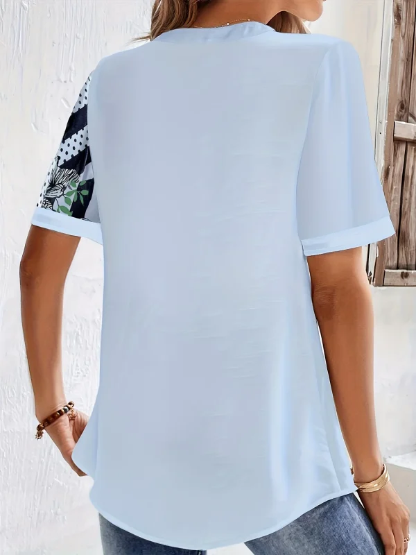 Plus Size Striped Print Blouse, Casual Round Collar Half Sleeve Blouse For Spring, Women's Plus Size Clothing - Image 2