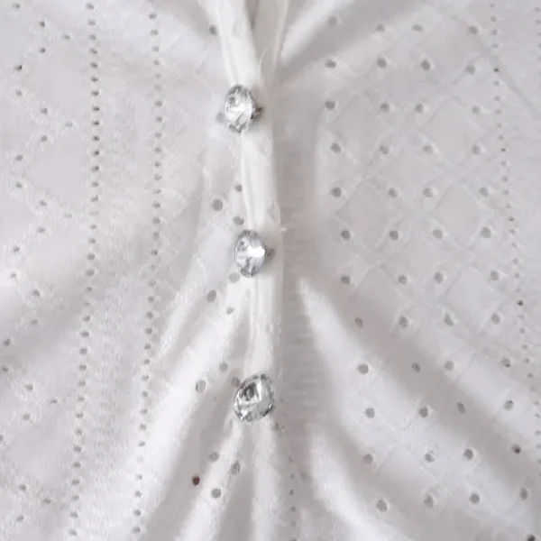 Women Summer Fashion Blouses Tops Lace Patch Buttoned Casual V-Neck Short Sleeve Plain Daily Blusas Shirt Clothes - Image 4