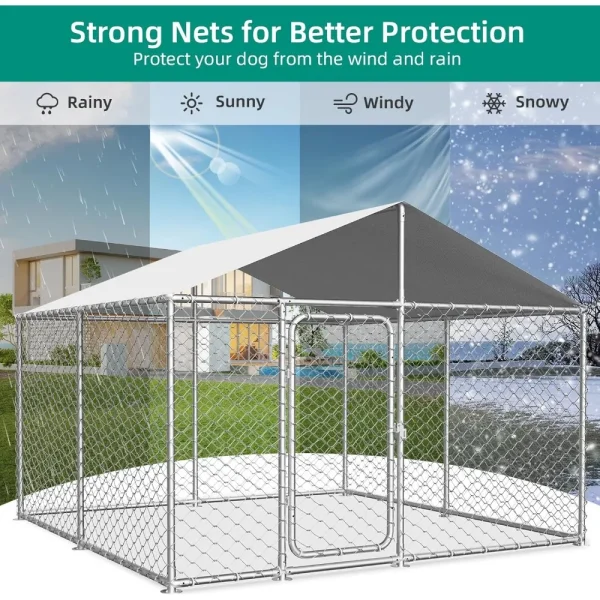 Heavy Duty Outdoor Dog Kennel with Waterproof Cover, UV-Resistant Roof, and Secure Locking Mechanism for Large Dogs - Image 3