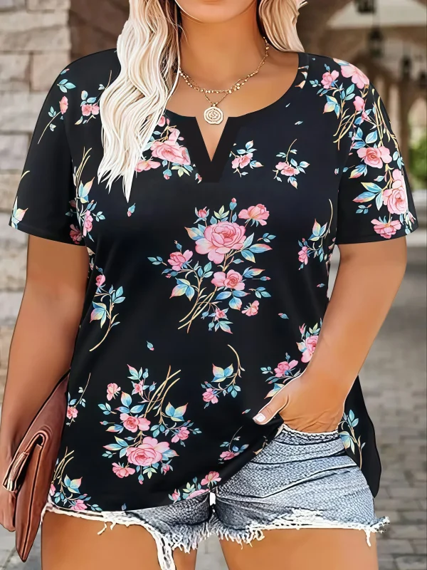 Plus Size Women's Casual Loose Fit Leopard Floral Print Short Sleeve T-Shirt | Oversized Summer Top - Image 4