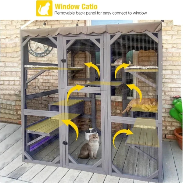 Cat House Outdoor Catio Kitty Enclosure with Super Large Enter Door,Wooden Cat Cage Condo Indoor Playpen with Platform - Image 2