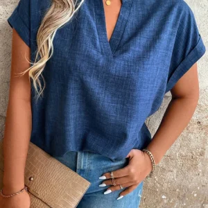 Stylish and Elegant Latest Spring and Summer Women's Top with a Notched V-Neck and Batwing Sleeves