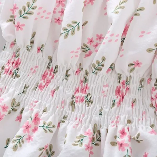 Sweet Broken Flower Slash Neck Women Blouse Agaric Edge Pleat Design Slim Elastic Waist Cropped Top Cute Chiffon T-shirt Summer - Image 4