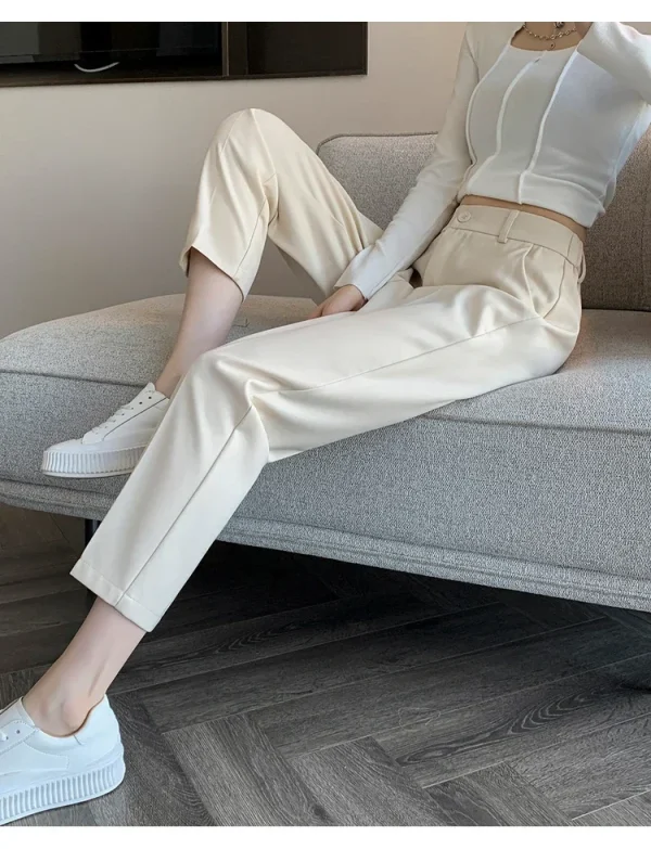 Women's High-Waisted Suit Pants 2024 Spring Summer Solid Button Casual Loose Ankle-Length Khaki Workwear Trousers Women - Image 8
