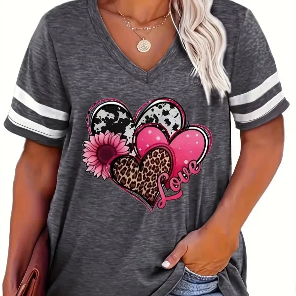 2024 Plus Size Spring/Summer New Love Print Casual Fashion Women's V-Neck Short-Sleeved Loose T-Shirt 5XL  6XL - Image 10