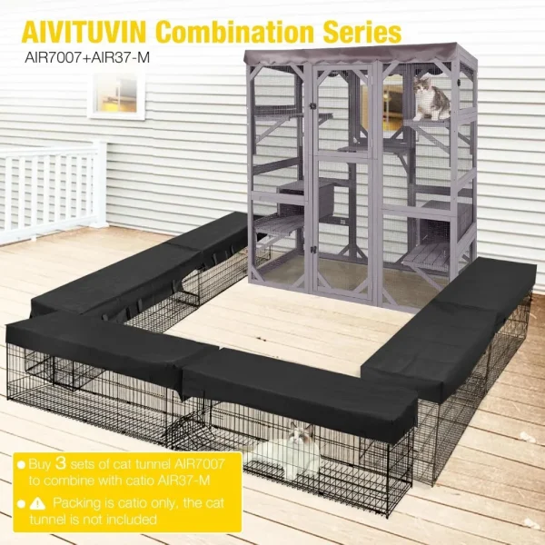 Cat House Outdoor Catio Kitty Enclosure with Super Large Enter Door,Wooden Cat Cage Condo Indoor Playpen with Platform - Image 6
