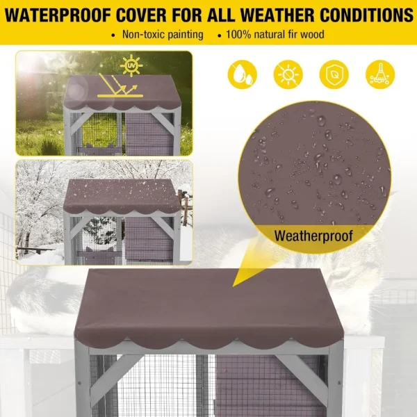 Cat House Outdoor Catio for Catis Mobile Enclosures on Wheels Large Cat Cage with Waterproof Cover,Resting House - Image 5