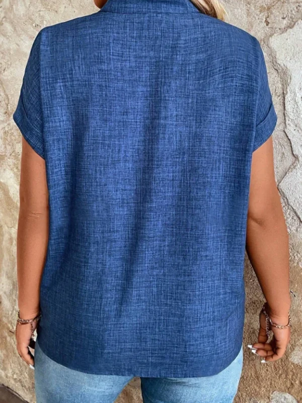 Stylish and Elegant Latest Spring and Summer Women's Top with a Notched V-Neck and Batwing Sleeves - Image 3