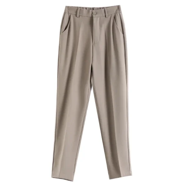 Women's High-Waisted Suit Pants 2024 Spring Summer Solid Button Casual Loose Ankle-Length Khaki Workwear Trousers Women - Image 6