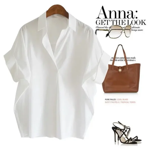 Women Summer Tops Tees Sexy Vintage Blouse Chiffon Ruched Short Sleeve Shirt Ruffles T Shirts Loose Casual Tees - Image 7