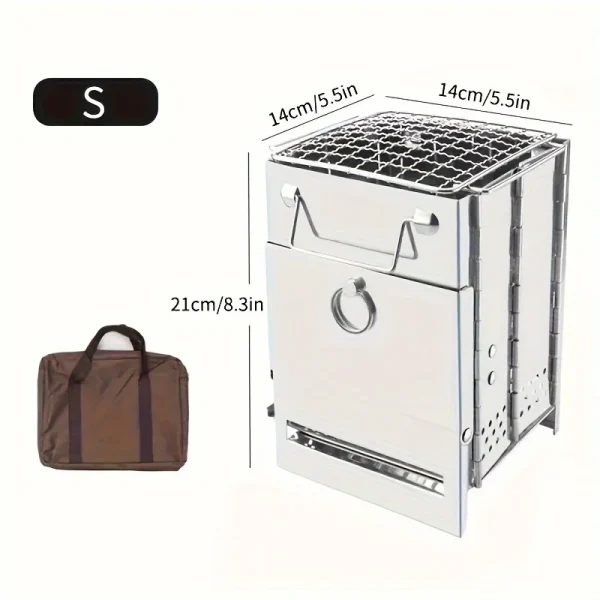 Wood Stove Portable Foldable Stainless Steel Camping Stove With Mini Charcoal Grill Lightweight Barbecue Grill - Image 7