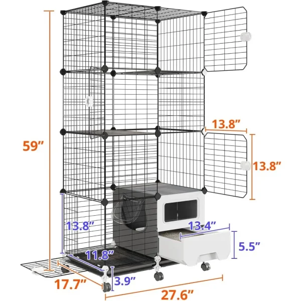 Cat Cage Indoor with Litter Box 4-Tier Cat Playpen Detachable Metal Wire Kennel Crate Large Exercise Place Ideal - Image 5
