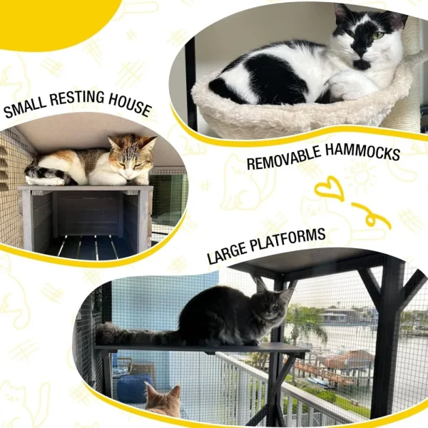 Cat House Outdoor Catio for Catis Mobile Enclosures on Wheels Large Cat Cage with Waterproof Cover,Resting House - Image 6