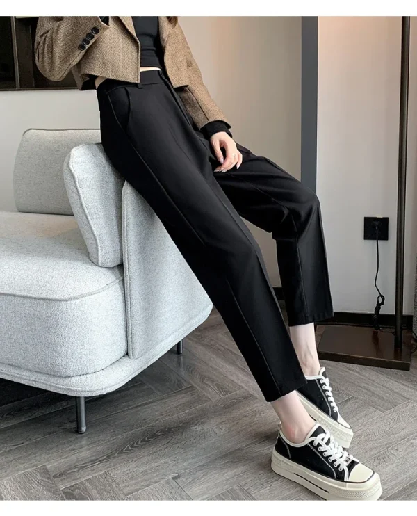 Women's High-Waisted Suit Pants 2024 Spring Summer Solid Button Casual Loose Ankle-Length Khaki Workwear Trousers Women - Image 7