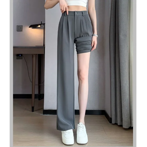 Women Full Length Pants Lady Baggy High Waist Wide Leg Solid Color Trousers Lady Straight Leg Mom Classic Office Pants Slacks - Image 8