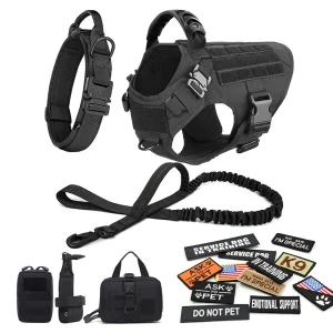 Military Large Dog Harness Collar Leash Bags Patches Set Pet Malinois Training Vests Tactical Dogs Harnesses Accessories
