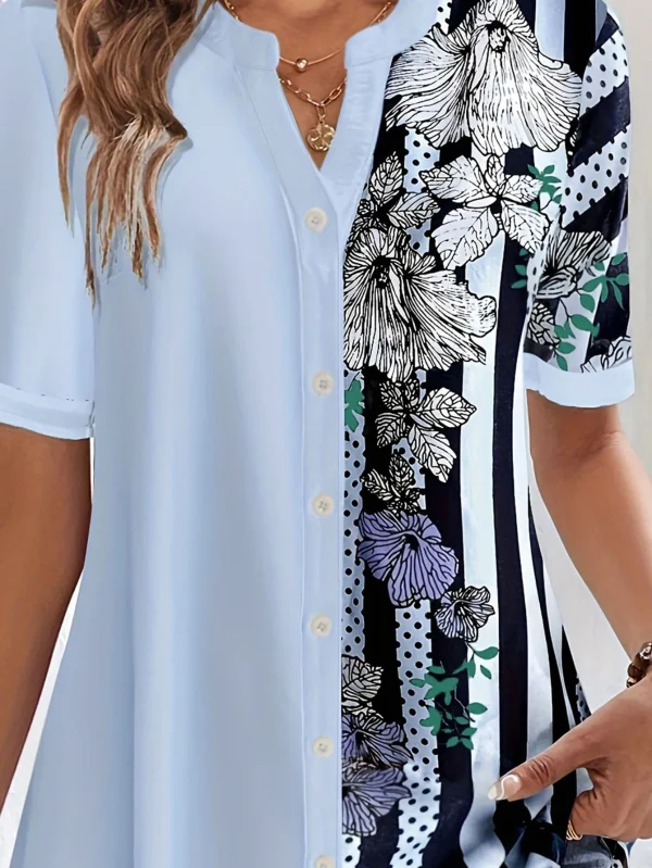 Plus Size Striped Print Blouse, Casual Round Collar Half Sleeve Blouse For Spring, Women's Plus Size Clothing - Image 5