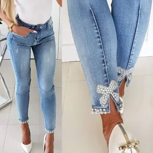 Fashion Skinny Jeans Female Summer Casual Pants Trousers Ladies Vintage High Waisted Jeans Women Bleached Women's Pencil Pants